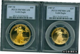 【極美品/品質保証書付】 アンティークコイン 金貨 1987 2-COINS SET GOLD EAGLE 1987-W $50 & 1987-P $25 PCGS PR70 PROOF PF70 PF-70 [送料無料] #gct-wr-4364-158