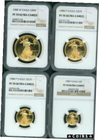 【極美品/品質保証書付】 アンティークコイン 金貨 1988 W & P 4-COINS SET $50 $25 $10 $5 GOLD EAGLE NGC PR70 PROOF PF70 SCARCE !! [送料無料] #gct-wr-4364-965