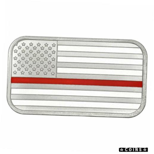 アンティークコイン コイン 金貨 銀貨 [送料無料] SilverTowne Firefighter Red Line Enameled American Flag 1oz Silver Bar