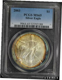 【極美品/品質保証書付】 アンティークコイン コイン 金貨 銀貨 [送料無料] 2003 American Silver Eagle PCGS MS-65 Rainbow Toning