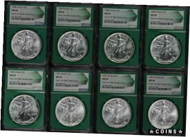 【極美品/品質保証書付】 アンティークコイン コイン 金貨 銀貨 [送料無料] 1986-1993 Silver Eagle 8 Coin Set From US Mint Sealed Box NGC MS-69 Green Core