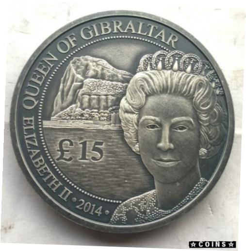  アンティークコイン コイン 金貨 銀貨  [送料無料] Gibraltar 2014 Queen 15 Pounds 1oz Silver Coin,Antique finish