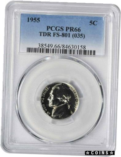 アンティークコイン コイン 金貨 銀貨 [送料無料] 1955 Jefferson Nickel TDR FS-801 PR66 PCGSのサムネイル