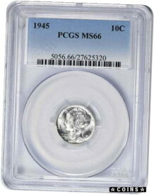 【極美品/品質保証書付】 アンティークコイン コイン 金貨 銀貨 [送料無料] 1945 Mercury Silver Dime MS66 PCGS