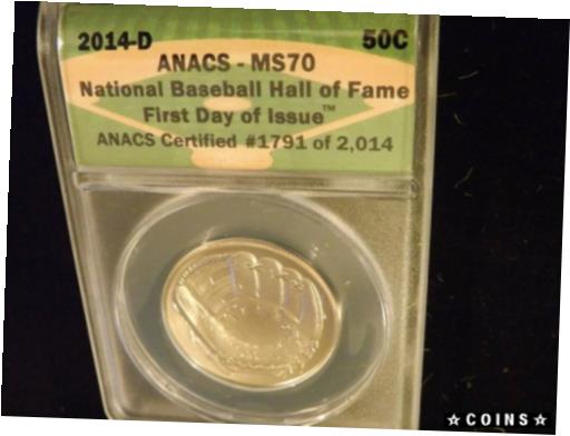  アンティークコイン コイン 金貨 銀貨  [送料無料] 2014-D 50C Baseball Hall Of Fame Anacs MS 70