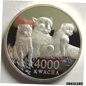 【極美品/品質保証書付】 アンティークコイン コイン 金貨 銀貨 [送料無料] Zambia 2000 Cheetah 4000 Kwacha 1oz Silver Coin,Proof