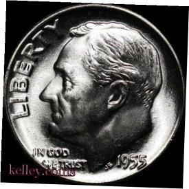 【極美品/品質保証書付】 アンティークコイン コイン 金貨 銀貨 [送料無料] 1955 10C Roosevelt Silver Dime BU ~Scarcer Low Mintage~