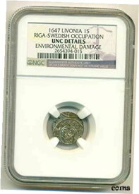 【極美品/品質保証書付】 アンティークコイン コイン 金貨 銀貨 [送料無料] Livonia Latvia Swedish Occupation 1647 Silver Solidus Riga Mint Unc Details NGC