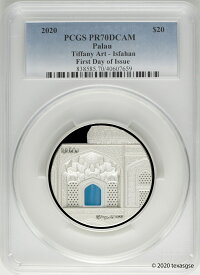 【極美品/品質保証書付】 アンティークコイン コイン 金貨 銀貨 [送料無料] 2020 Palau $20 Tiffany Art Isfahan 3oz Silver Coin PCGS PR70 First Day Issue