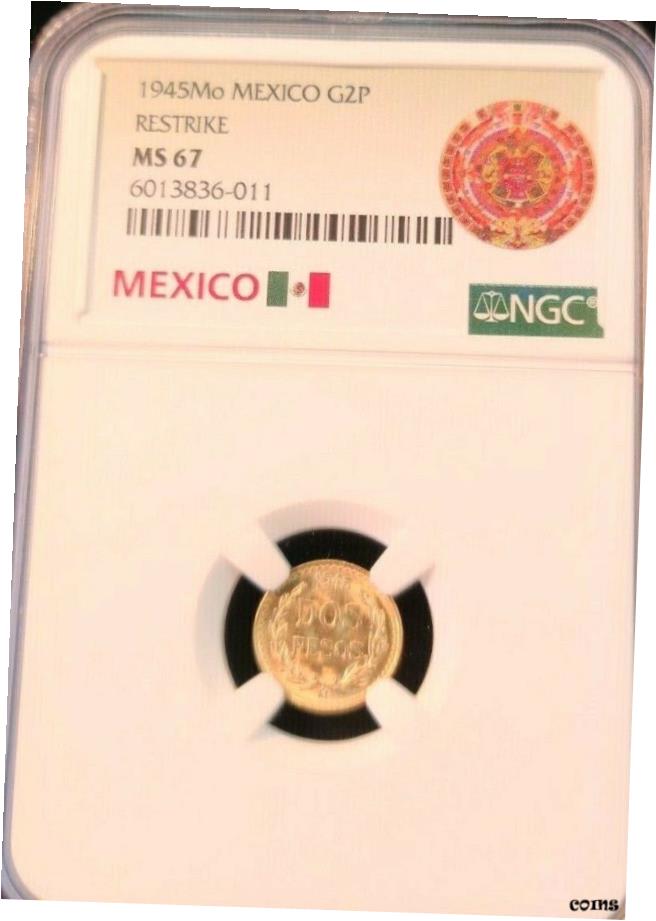 アンティークコイン コイン 金貨 銀貨 [送料無料] 1945年 メキシコ ゴールド 2 ペソ G2P 再ストライク NGC MS 67 美しいコイン- show original titleのサムネイル
