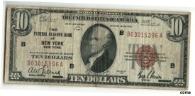【極美品/品質保証書付】 アンティークコイン コイン 金貨 銀貨 [送料無料] 1929 年連邦準備銀行ニューヨークの 10 ドルB 03015396 A- show original title