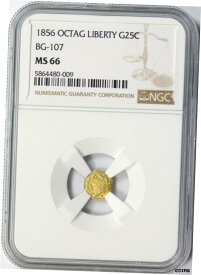 【極美品/品質保証書付】 アンティークコイン コイン 金貨 銀貨 [送料無料] 1856年 BG-107 Octagonal Liberty California Fractional Gold 25c NGC MS66- show original title