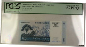 【極美品/品質保証書付】 アンティークコイン コイン 金貨 銀貨 [送料無料] 2004年 マダガスカル 100 Ariary 500 Francs Note SCWPM # 86A PCGS Superb GEM 新品 67 PPQ- show original title