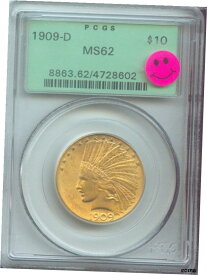 【極美品/品質保証書付】 1909年-D $10 インドイーグル PCGS MS62 プレミアム 品質 P.Q. OGH オールド グリーンホルダー- show original title