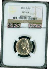 【極美品/品質保証書付】 1969年-D ジェファーソン ニッケル NGC MAC MS65 4FS 2ND FINEST REGISTRY $10,000.00 IN FS *- show original title