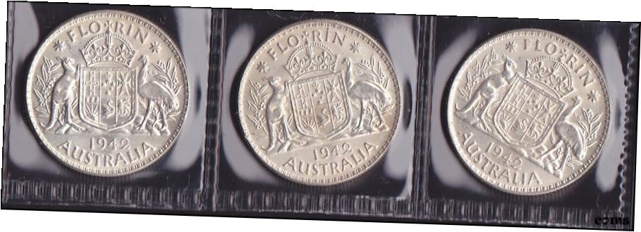 アンティークコイン コイン 金貨 銀貨 [送料無料] AUSTRALIA 1942 KGVI 2/- . UNC. McD cat $390. (3).のサムネイル