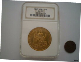 【極美品/品質保証書付】 アンティークコイン 硬貨 1863年 YB ペルーリマ 20 ソール = 8 エスクード共和国 ゴールド 32 Grs コイン NGC-AU55- show original title [送料無料] #oot-wr-6602-67