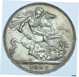 【極美品/品質保証書付】 アンティークコイン コイン 金貨 銀貨 [送料無料] 1897 LXI CROWN BRITISH SILVER COIN FROM VICTORIA UNC
