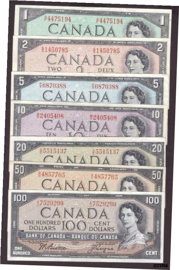 アンティークコイン コイン 金貨 銀貨 [送料無料] 1954 Canada banknote set 7-notes $1 $2 $5 $10 $20 $50 & $100 all a/EF