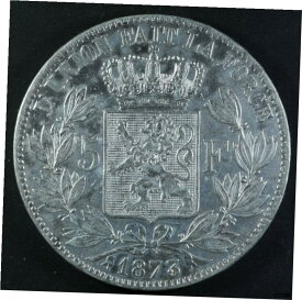 【極美品/品質保証書付】 アンティークコイン コイン 金貨 銀貨 [送料無料] 1873 Belgium 5 Francs Silver Coin