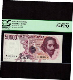 【極美品/品質保証書付】 アンティークコイン コイン 金貨 銀貨 [送料無料] イタリア 50,000 Lire 1984 P-113a * PCGS Unc 64 PPQ * G.L. Bernini *- show original title