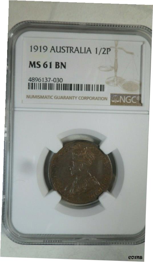 アンティークコイン コイン 金貨 銀貨 [送料無料] オーストラリア 1/2 ペニー 、 1919 、 NGC MS 61 BN- show original titleのサムネイル