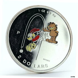【極美品/品質保証書付】 アンティークコイン コイン 金貨 銀貨 [送料無料] Cook Islands 2 dollars Cat Garfield and dog colored silver coin 1999