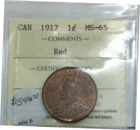 【極美品/品質保証書付】 アンティークコイン コイン 金貨 銀貨 [送料無料] Canada 1917 Large Cent ICCS MS 65 RED Great Eye Appeal Scarce Coin Fully Struck