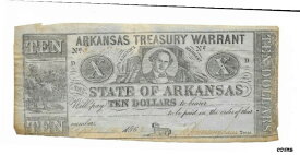 1863 年 $10 アーカンソー スレーブ キャリー コットン 財務省ワラント紙幣 CR56b グリーン ATW Rev1863 $10 Arkansas Slave Carrie Cotton Treasury Warrant Note CR56b Green ATW Rev