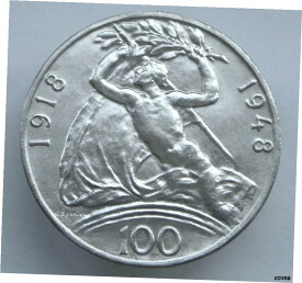 【極美品/品質保証書付】 アンティークコイン コイン 金貨 銀貨 [送料無料] チェコスロバキア 100 コルナ 、 1948年 、 30 周年 、 独立 、 シルバー 、 UNC- show original title