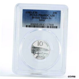 【極美品/品質保証書付】 アンティークコイン コイン 金貨 銀貨 [送料無料] British Virgin islands 10 cents Great Barracuda Fish PR69 PCGS silver coin 1985