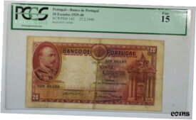 【極美品/品質保証書付】 アンティークコイン コイン 金貨 銀貨 [送料無料] 1929-40 Portugal 20 Escudos Banco de Portgual PCGS Fine-15