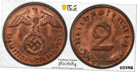 【極美品/品質保証書付】 アンティークコイン コイン 金貨 銀貨 [送料無料] PCGS MS64RB 1937-D 2 Pfennig Pfg Germany, Third Reich J.362 WW2 *None higher*