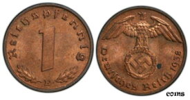 【極美品/品質保証書付】 アンティークコイン コイン 金貨 銀貨 [送料無料] German WWII 1938-E Germany Pfennig PCGS MS64 RB Rare Authentic WWII Artifact