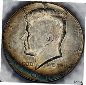 【極美品/品質保証書付】 アンティークコイン コイン 金貨 銀貨 [送料無料] 1966 KENNEDY HALF DOLLAR PCGS MS64 SILVER BU NICE BLUE COLOR TONED CRESCENT (MR)