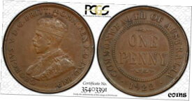 【極美品/品質保証書付】 アンティークコイン コイン 金貨 銀貨 [送料無料] Australia 1922 Perth Indian Obverse Penny PCGS XF45