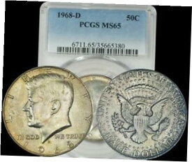 【極美品/品質保証書付】 アンティークコイン コイン 金貨 銀貨 [送料無料] 1968-D Kennedy Half Dollar PCGS MS65 Golden/Blue Toned Coin