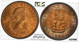 【極美品/品質保証書付】 アンティークコイン コイン 金貨 銀貨 [送料無料] 1964 NEW ZEALAND 1/2 PENNY PCGS MS64RB COLOR TONED COIN! *TRUEVIEW*