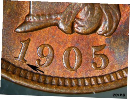 アンティークコイン コイン 金貨 銀貨 [送料無料] 1905 1C Snow-29 Indian Head Cent Choice UNC BN K12918のサムネイル