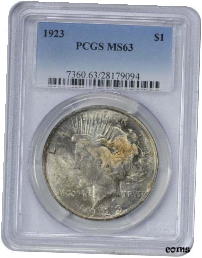 アンティークコイン コイン 金貨 銀貨 [送料無料] 1923 Peace Dollar MS63 PCGS Dark Grey Cloudy Toned w/ Gold Spot on Obverseのサムネイル