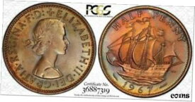 【極美品/品質保証書付】 アンティークコイン コイン 金貨 銀貨 [送料無料] 1967 GREAT BRITAIN 1/2 "PENNY" PCGS GENUINE 92 - CLEANED COLOR TONED COIN!