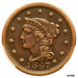【極美品/品質保証書付】 アンティークコイン コイン 金貨 銀貨 [送料無料] 1847 N-23 R-5 PCGS VF 35 Braided Hair Large Cent Coin 1c