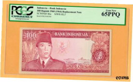 【極美品/品質保証書付】 アンティークコイン コイン 金貨 銀貨 [送料無料] Indonesia 100 Rupiah 1960(64) P-86a* PCGS-65 PPQ Soekarno Replacement Banknote