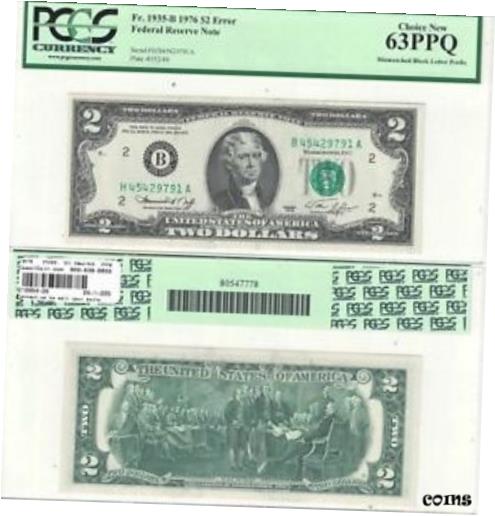 アンティークコイン コイン 金貨 銀貨 [送料無料] 1976 $2 New York Block Letter Prefix Error Note PCGS Choice New-63 PPQのサムネイル