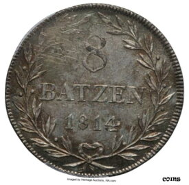 【極美品/品質保証書付】 アンティークコイン コイン 金貨 銀貨 [送料無料] Switzerland 1814 B 8 Batzen PCGS MS-63