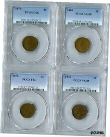 【極美品/品質保証書付】 アンティークコイン コイン 金貨 銀貨 [送料無料] Collection of 4 Scarce PCGS Certified Early 1C Indian Head Cents Rare Coin