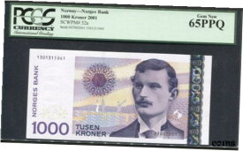 【極美品/品質保証書付】 アンティークコイン コイン 金貨 銀貨 [送料無料] Norway 2001, 1000 Kroner, P52a, PCGS 65 PPQ GEM UNC