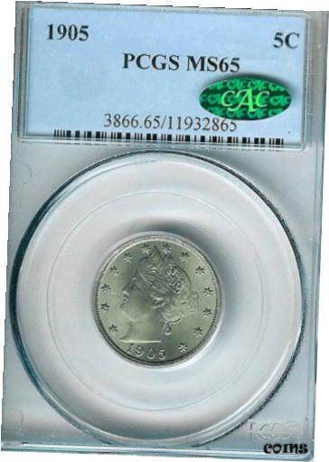 アンティークコイン コイン 金貨 銀貨 [送料無料] 1905 Liberty Nickel : PCGS MS65 Blazing White CAC Stickerのサムネイル