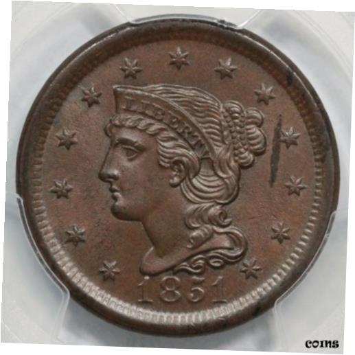 アンティークコイン コイン 金貨 銀貨 [送料無料] 1851 N-7 PCGS MS 64 BN Braided Hair Large Cent Coin 1c Ex; Goodridgeのサムネイル