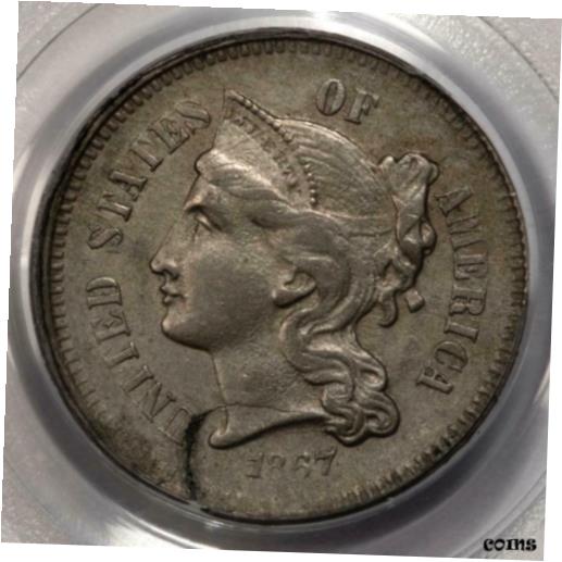 アンティークコイン コイン 金貨 銀貨 [送料無料] 1867 PCGS AU55 1/2 Inch Cracked Planchet Three Cent Nickel Mint Error Type Coinのサムネイル